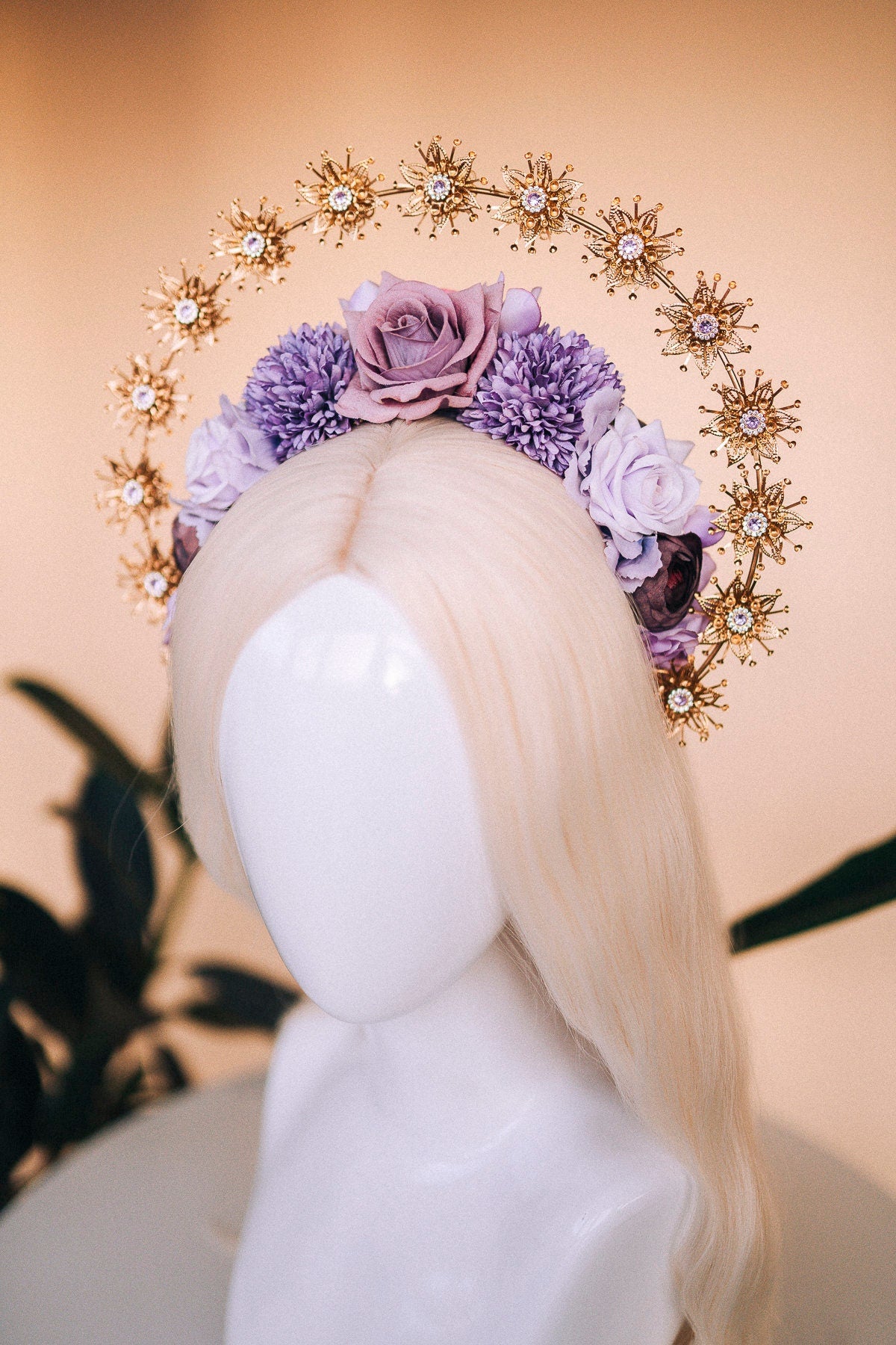 Purple flower crown, Flower tiara, Wedding headpiece, Bridal headpiece, wedding crown, Bridal crown, Pregnancy photo shoot, Flower halo