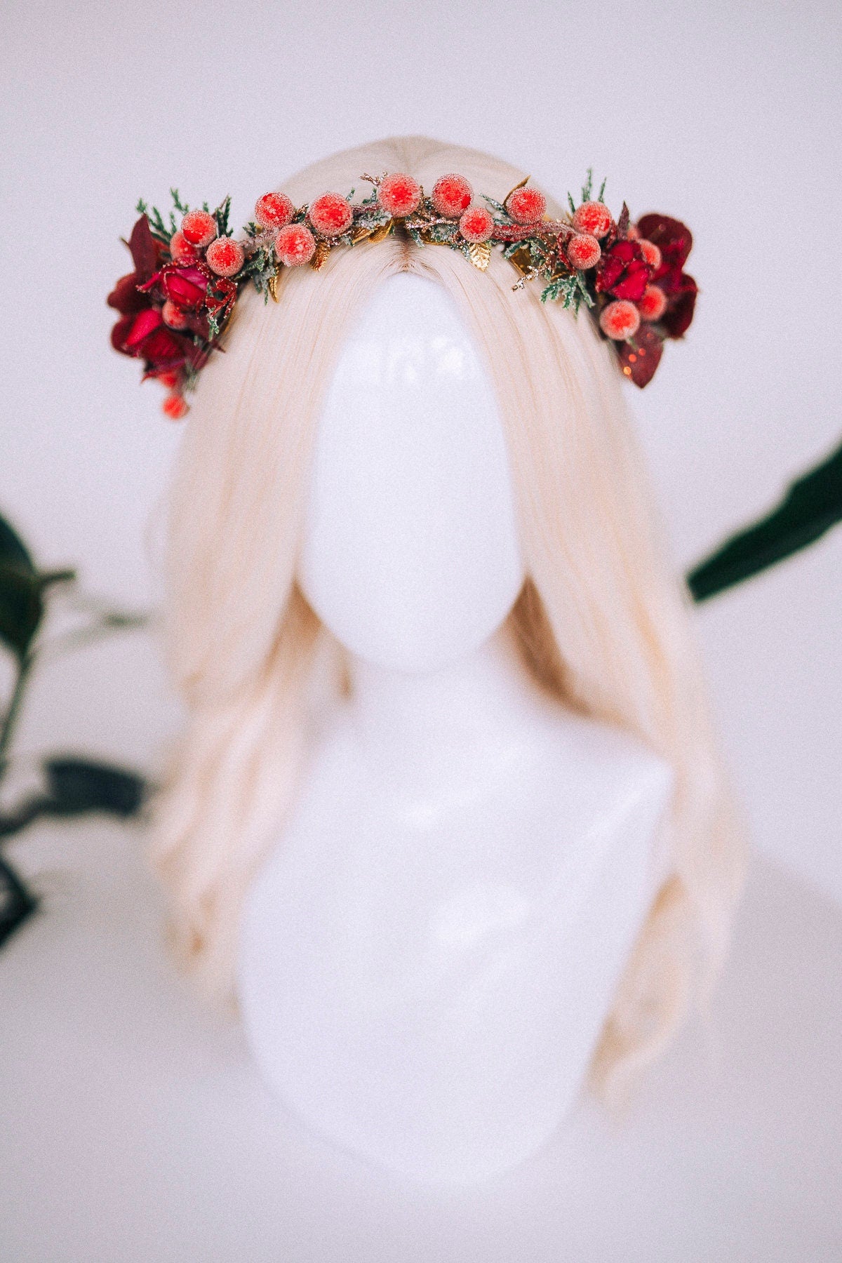 Christmas flower crown, Christmas hair wreath, Christmas wreath, Christmas party, Christmas outfit, Flower headband, Christmas headband