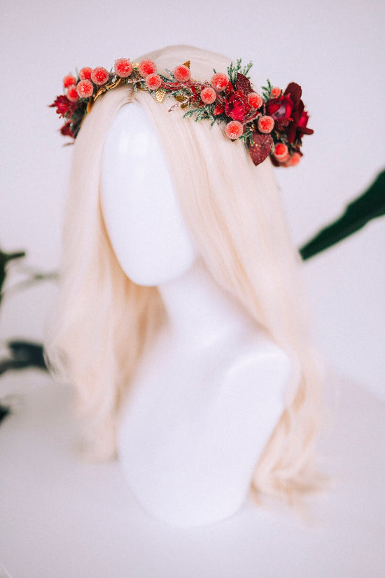 Christmas flower crown, Christmas hair wreath, Christmas wreath, Christmas party, Christmas outfit, Flower headband, Christmas headband