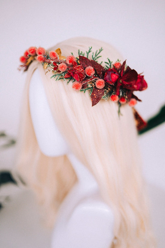 Christmas flower crown, Christmas hair wreath, Christmas wreath, Christmas party, Christmas outfit, Flower headband, Christmas headband