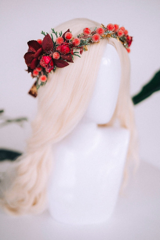 Christmas flower crown, Christmas hair wreath, Christmas wreath, Christmas party, Christmas outfit, Flower headband, Christmas headband