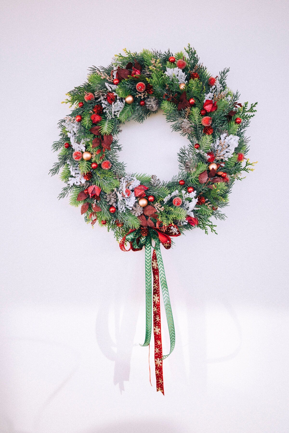 SALE Christmas wreath for front door, Winter hoop wreath, Front door wreath, Christmas wreath, Holiday decor, Winter wreath with red berries