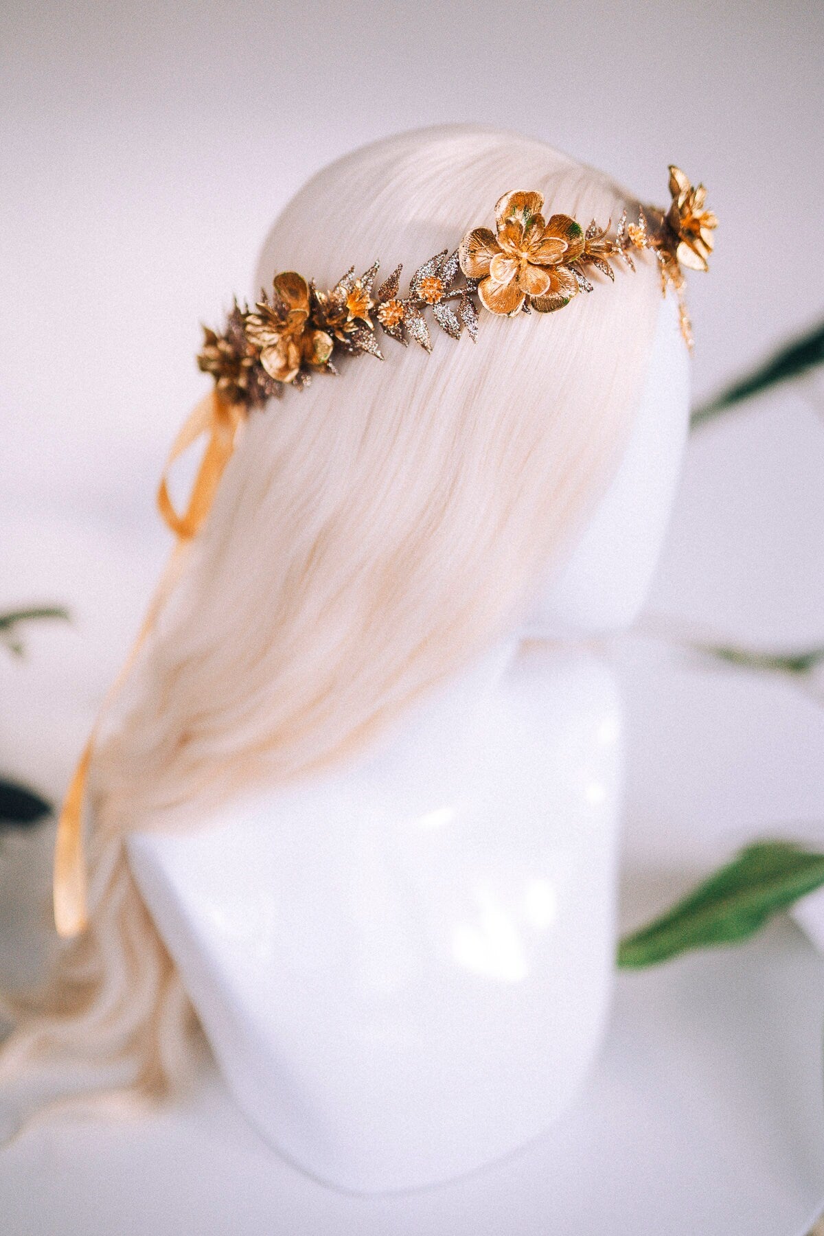 Gold flower crown, Christmas headband, Wedding crown, Bridal headpiece, Wedding headpiece, Bridal crown, New Year&#39;s Eve, Xmas party, Boho