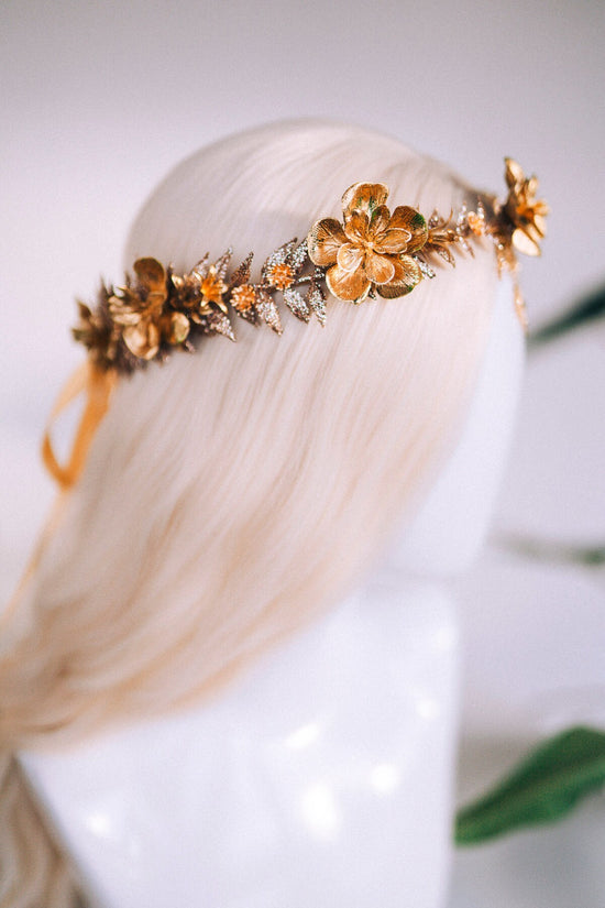 Gold flower crown, Christmas headband, Wedding crown, Bridal headpiece, Wedding headpiece, Bridal crown, New Year&#39;s Eve, Xmas party, Boho