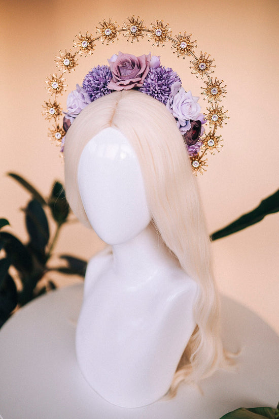 Purple flower crown, Flower tiara, Wedding headpiece, Bridal headpiece, wedding crown, Bridal crown, Pregnancy photo shoot, Flower halo