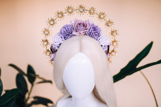 Purple flower crown, Flower tiara, Wedding headpiece, Bridal headpiece, wedding crown, Bridal crown, Pregnancy photo shoot, Flower halo