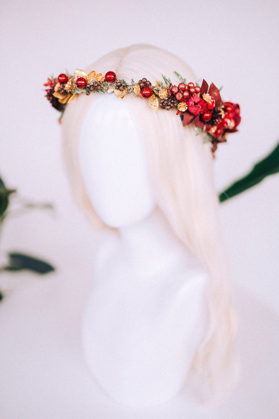 Christmas flower crown, Christmas hair wreath, Christmas wreath, Christmas party, Christmas outfit, Flower headband, Christmas headband