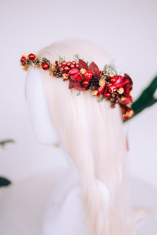 Christmas flower crown, Christmas hair wreath, Christmas wreath, Christmas party, Christmas outfit, Flower headband, Christmas headband