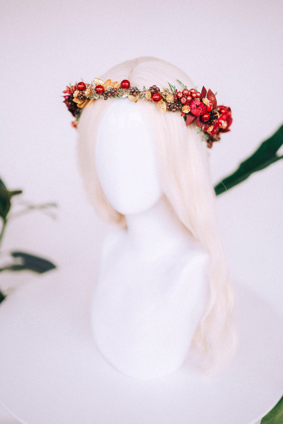 Christmas flower crown, Christmas hair wreath, Christmas wreath, Christmas party, Christmas outfit, Flower headband, Christmas headband