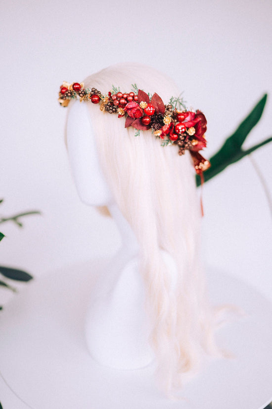 Christmas flower crown, Christmas hair wreath, Christmas wreath, Christmas party, Christmas outfit, Flower headband, Christmas headband