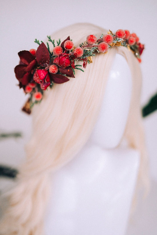 Christmas flower crown, Christmas hair wreath, Christmas wreath, Christmas party, Christmas outfit, Flower headband, Christmas headband