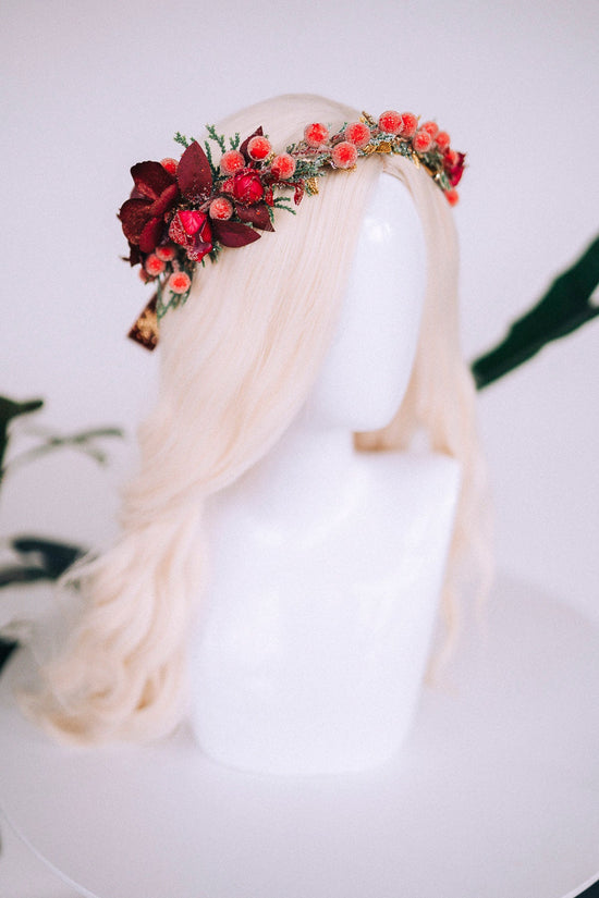 Christmas flower crown, Christmas hair wreath, Christmas wreath, Christmas party, Christmas outfit, Flower headband, Christmas headband