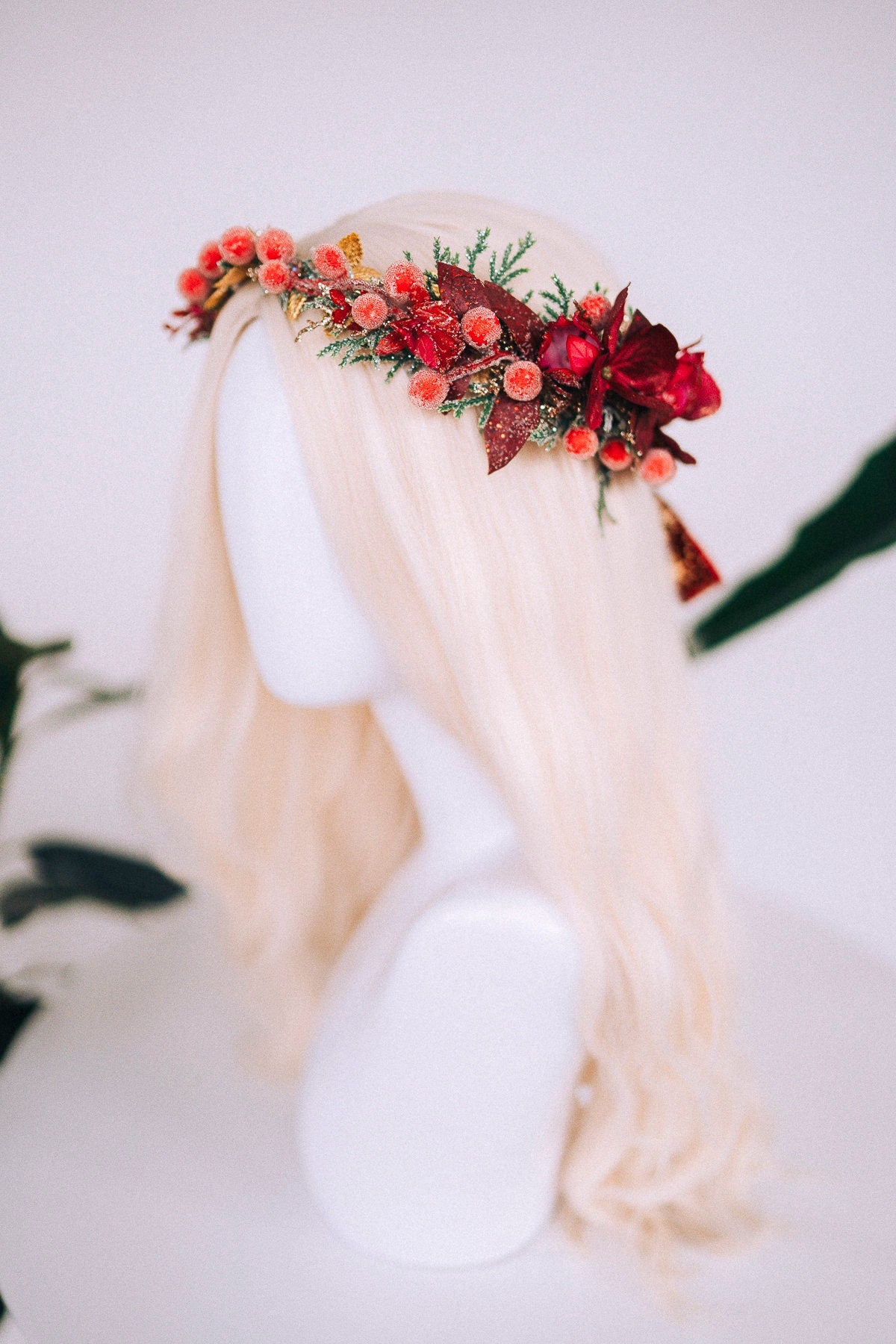 Christmas flower crown, Christmas hair wreath, Christmas wreath, Christmas party, Christmas outfit, Flower headband, Christmas headband