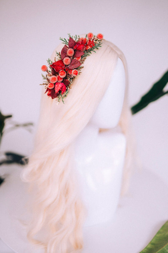 Christmas flower crown, Christmas hair wreath, Christmas wreath, Christmas party, Christmas outfit, Flower headband, Christmas headband