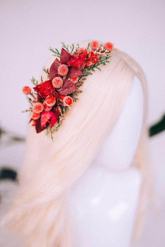 Christmas flower crown, Christmas hair wreath, Christmas wreath, Christmas party, Christmas outfit, Flower headband, Christmas headband