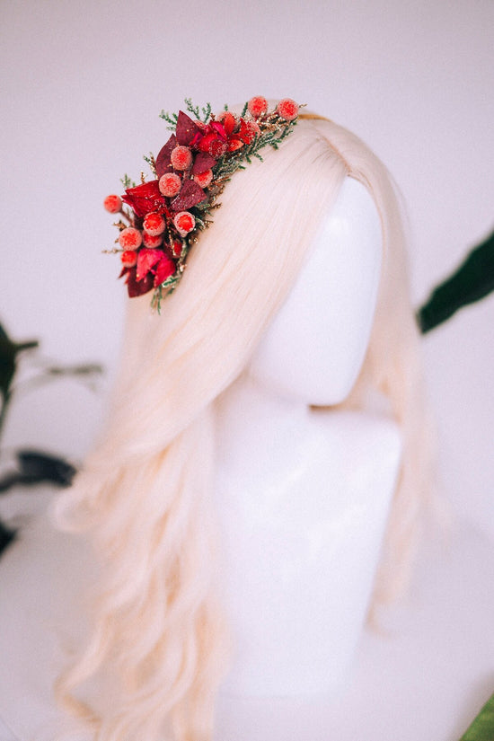 Christmas flower crown, Christmas hair wreath, Christmas wreath, Christmas party, Christmas outfit, Flower headband, Christmas headband