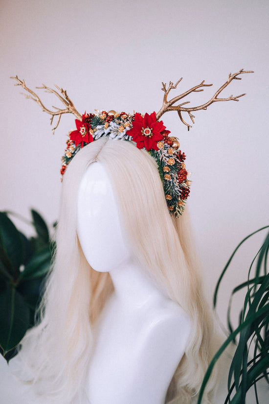 SALE Cute reindeer headband, Xmas Party, Christmas wreath, Kids Christmas headband, Christmas Headband, Antlers Crown, Deer Flower Crown