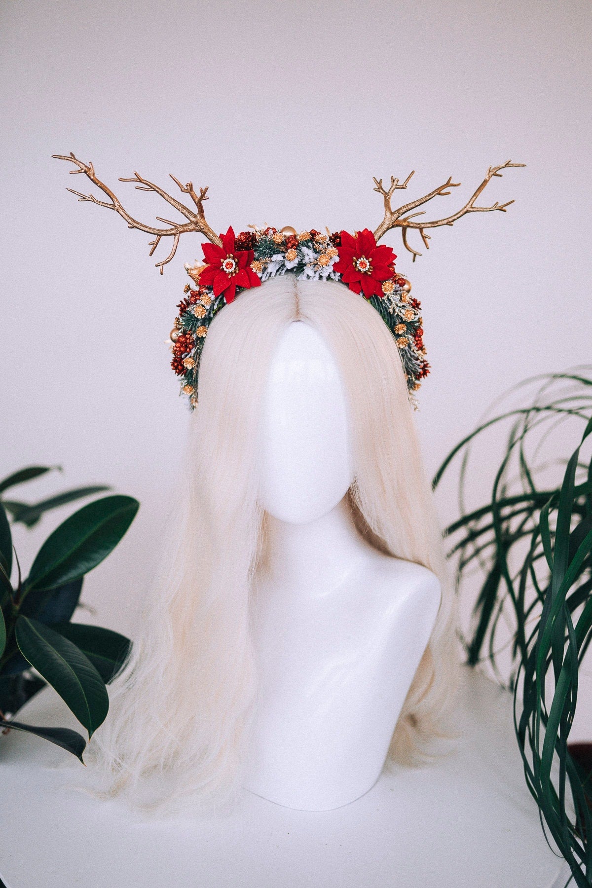 SALE Cute reindeer headband, Xmas Party, Christmas wreath, Kids Christmas headband, Christmas Headband, Antlers Crown, Deer Flower Crown