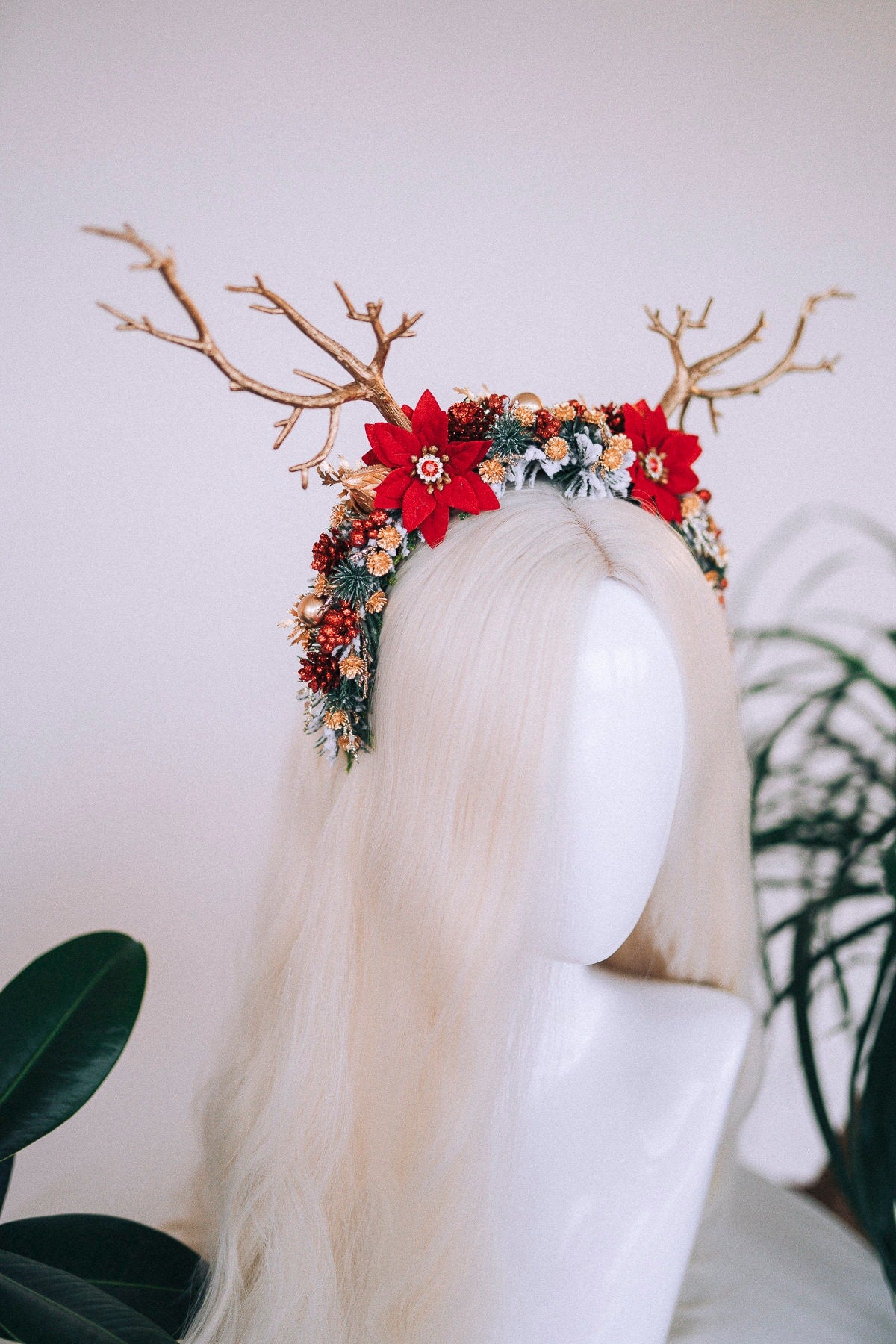 SALE Cute reindeer headband, Xmas Party, Christmas wreath, Kids Christmas headband, Christmas Headband, Antlers Crown, Deer Flower Crown