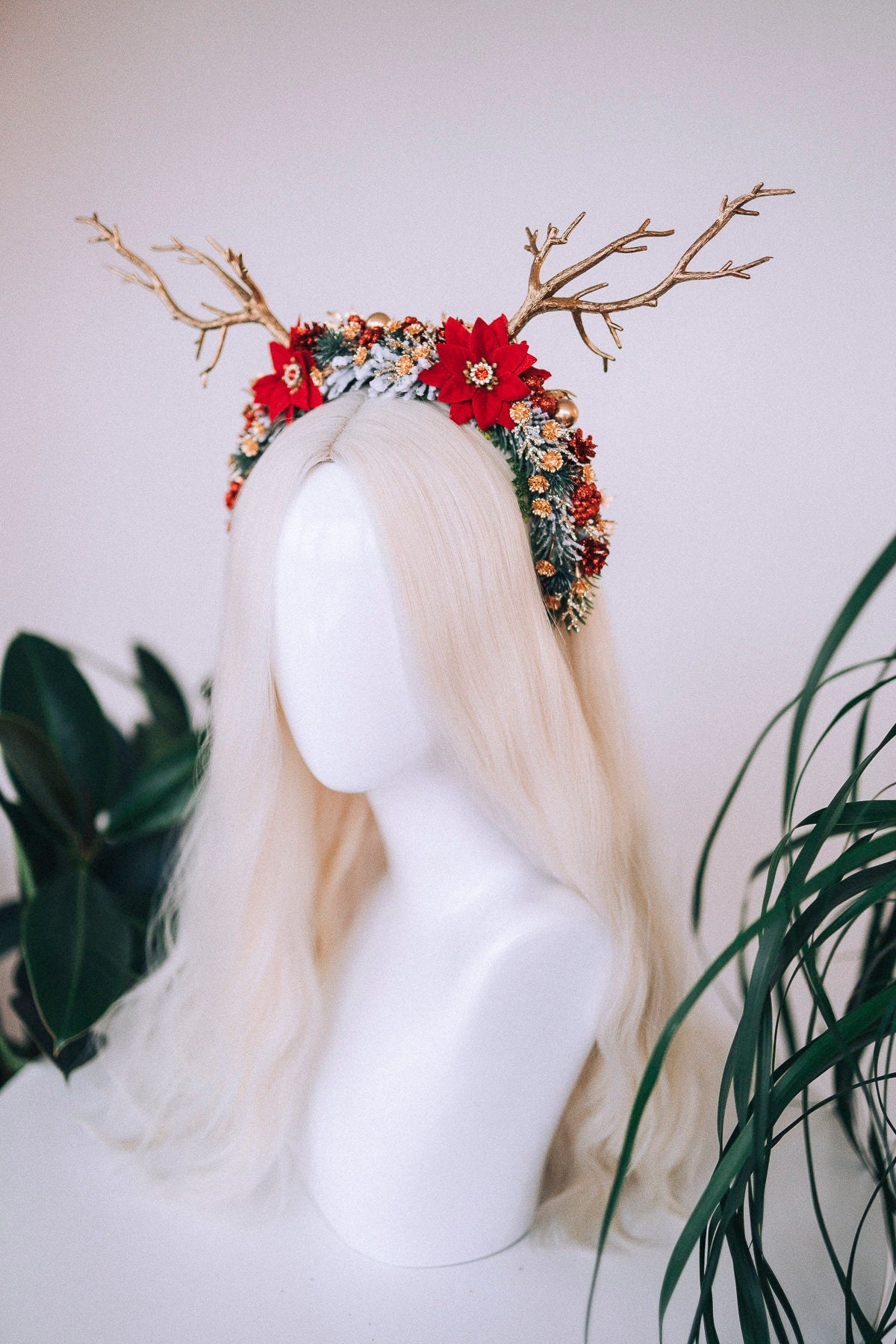 SALE Cute reindeer headband, Xmas Party, Christmas wreath, Kids Christmas headband, Christmas Headband, Antlers Crown, Deer Flower Crown