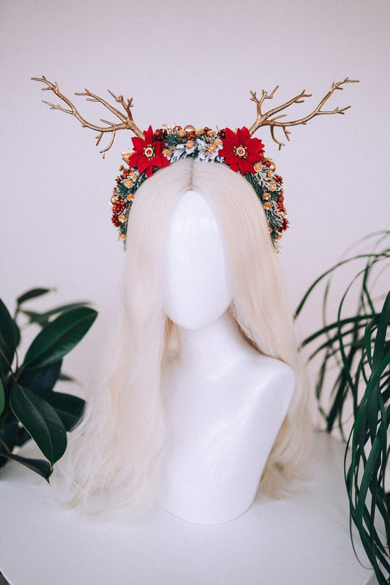 SALE Cute reindeer headband, Xmas Party, Christmas wreath, Kids Christmas headband, Christmas Headband, Antlers Crown, Deer Flower Crown