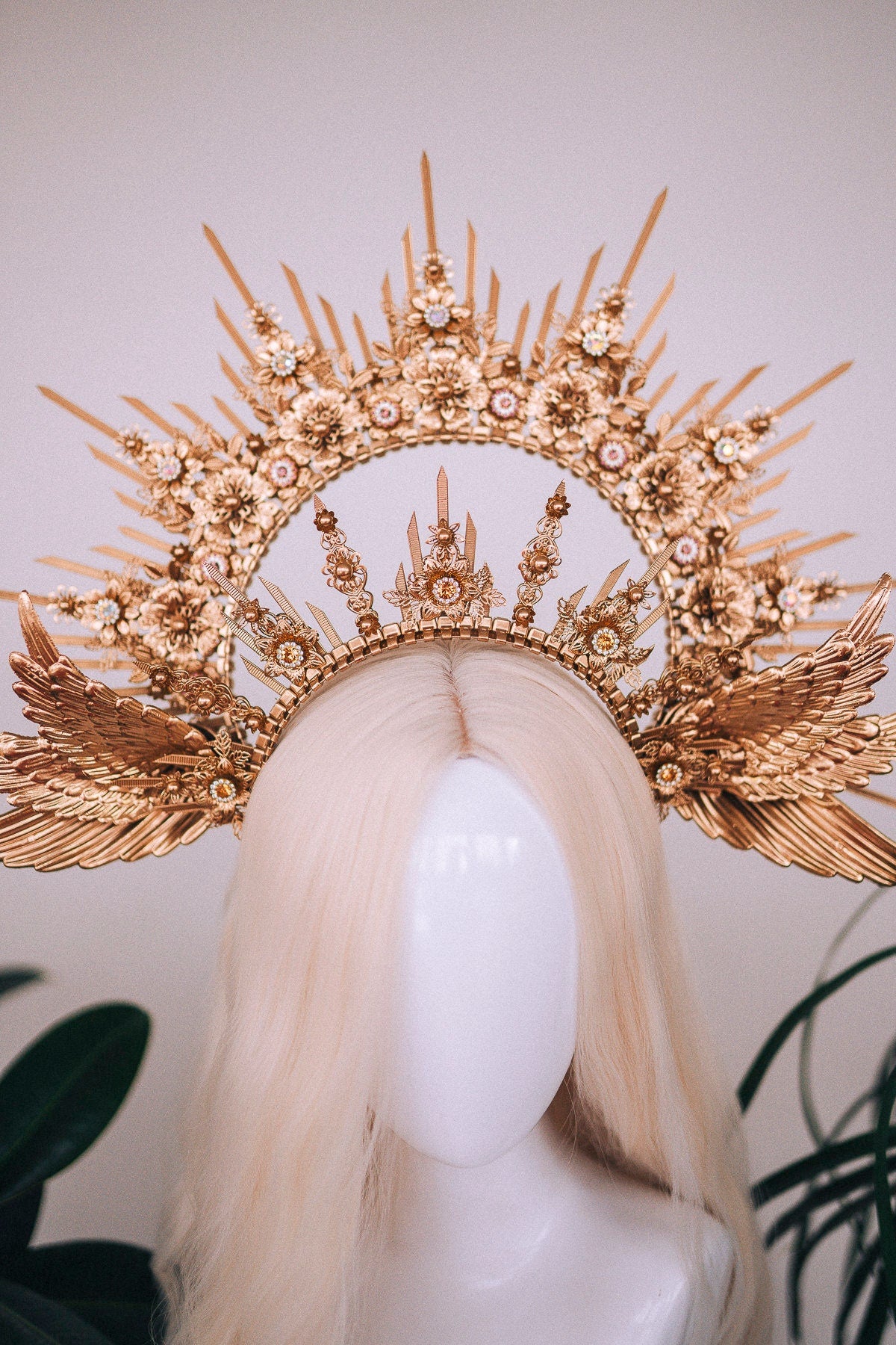 Angel halo crown, Gold halo crown with angel wings, Gold halo, Goddess crown, Angel wings, Gold crown, Gold headpiece, Maternity photo