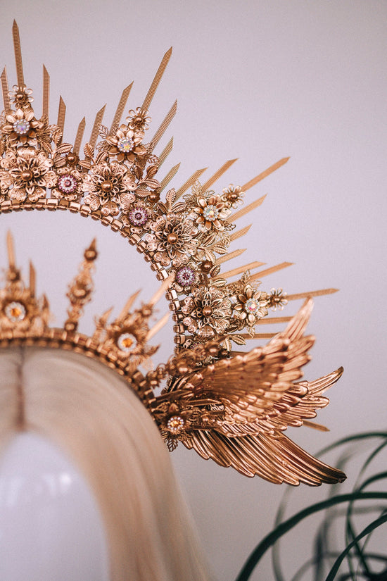 Angel halo crown, Gold halo crown with angel wings, Gold halo, Goddess crown, Angel wings, Gold crown, Gold headpiece, Maternity photo