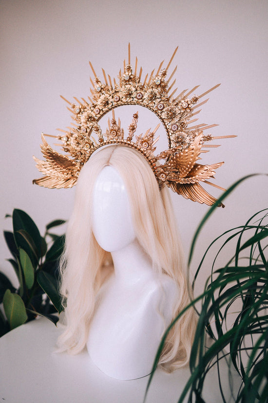 Angel halo crown, Gold halo crown with angel wings, Gold halo, Goddess crown, Angel wings, Gold crown, Gold headpiece, Maternity photo