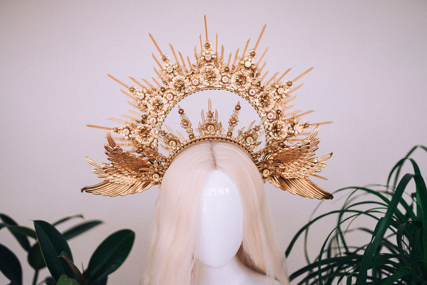 Angel halo crown, Gold halo crown with angel wings, Gold halo, Goddess crown, Angel wings, Gold crown, Gold headpiece, Maternity photo