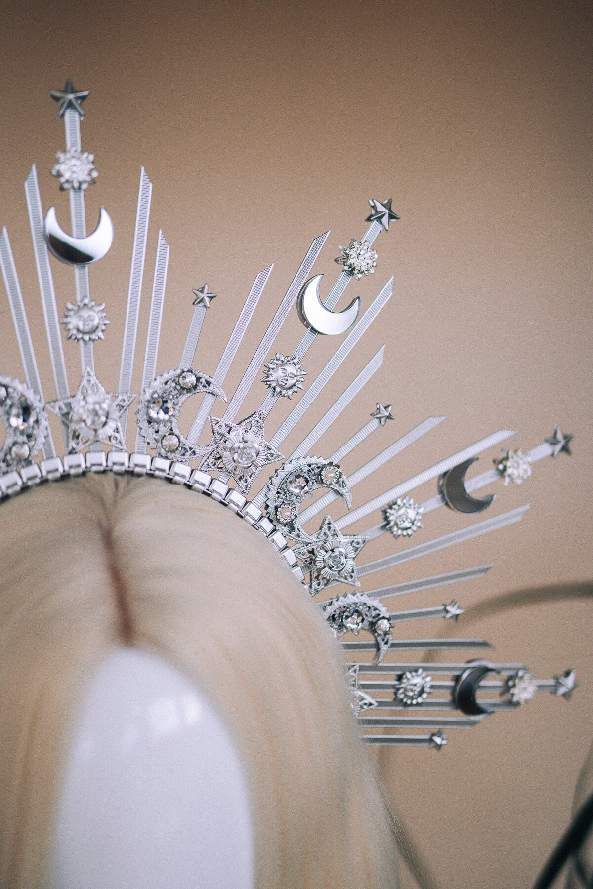 Star halo crown, Silver halo crown, Celestial jewellery, Silver halo, Silver crown, Bridal crown, Bridal headpiece, Wedding crown, Moon