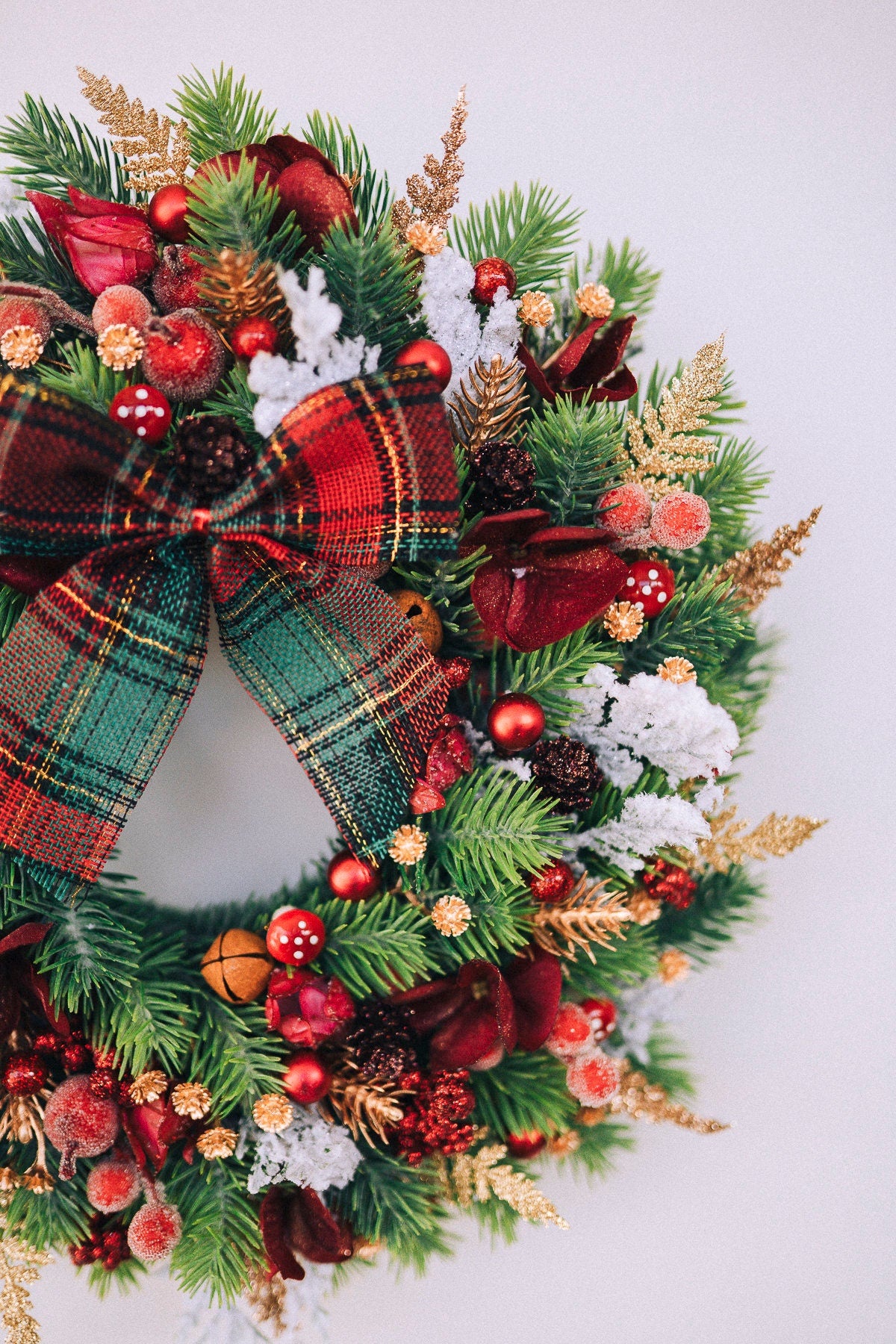 SALE Christmas wreath for front door, Winter hoop wreath, Front door wreath, Christmas wreath, Holiday decor, Winter wreath with red berries