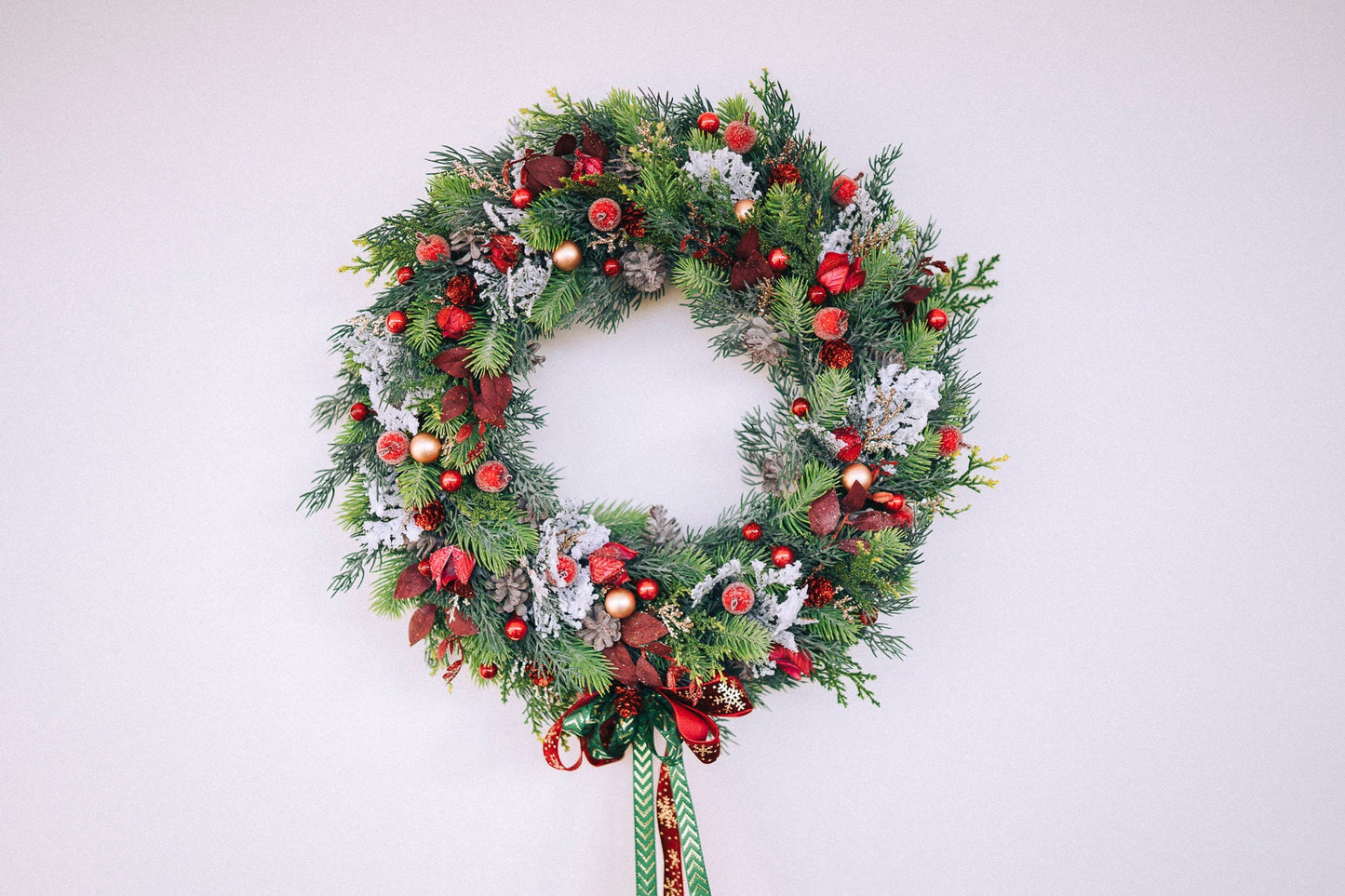 SALE Christmas wreath for front door, Winter hoop wreath, Front door wreath, Christmas wreath, Holiday decor, Winter wreath with red berries