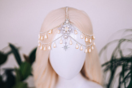 Celestial jewellery, Chain Headband, Festival Headpiece, Pearl Crown, Wedding crown, Bridal headpiece, Bridal crown, Hair accessories, Boho