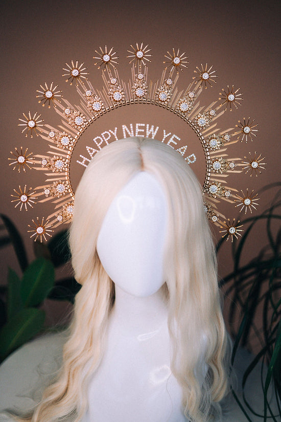 New Year’s Eve party, New Year’s Eve headband, Halo crown, Goddess crown, Gold crown, Happy New Year, Party outfit, Gold crown, Celebration