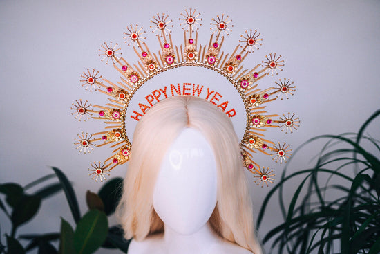 New Year’s Eve party, New Year’s Eve headband, Halo crown, Goddess crown, Gold crown, Happy New Year, Party outfit, Gold crown, Celebration