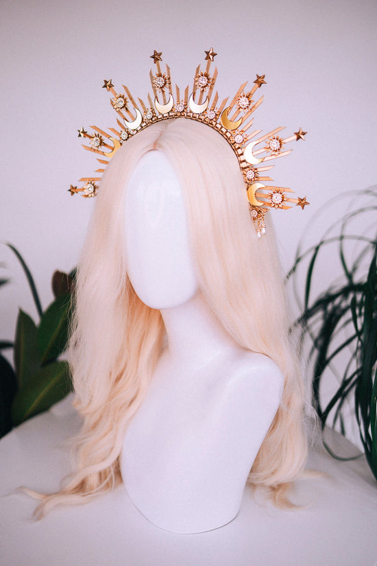 Moon child crown, Halo crown, Halo headpiece, Halo headband, Gold crown, Gold halo, Headpiece, Wedding crown, Bridal crown, Boho style