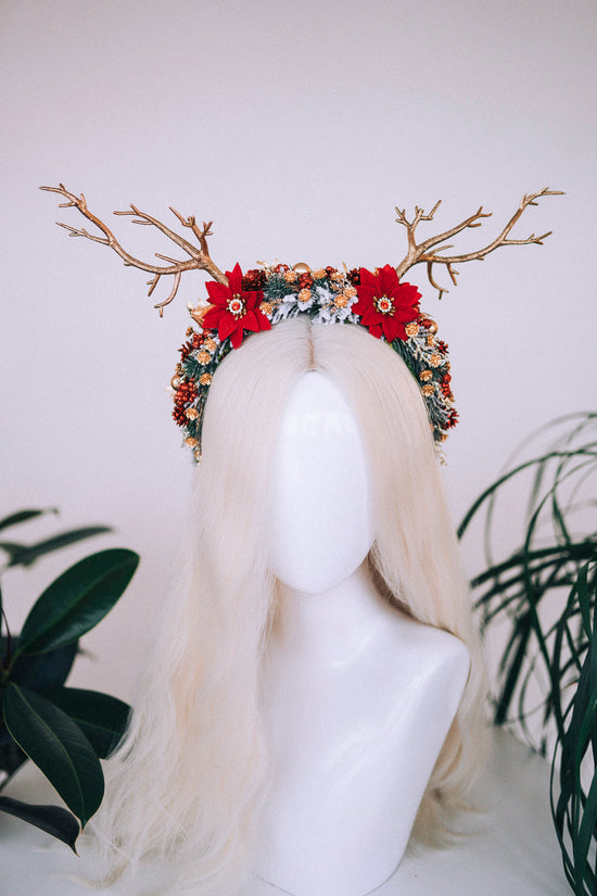 SALE Cute reindeer headband, Xmas Party, Christmas wreath, Kids Christmas headband, Christmas Headband, Antlers Crown, Deer Flower Crown