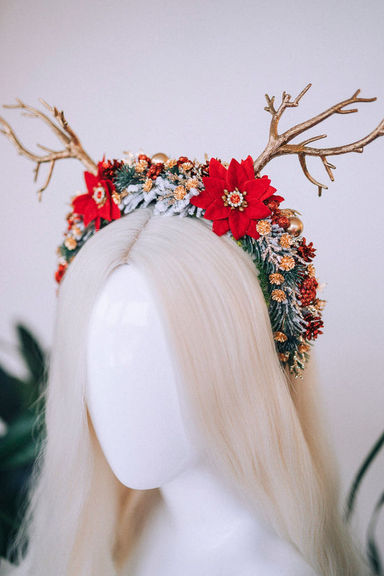 SALE Cute reindeer headband, Xmas Party, Christmas wreath, Kids Christmas headband, Christmas Headband, Antlers Crown, Deer Flower Crown