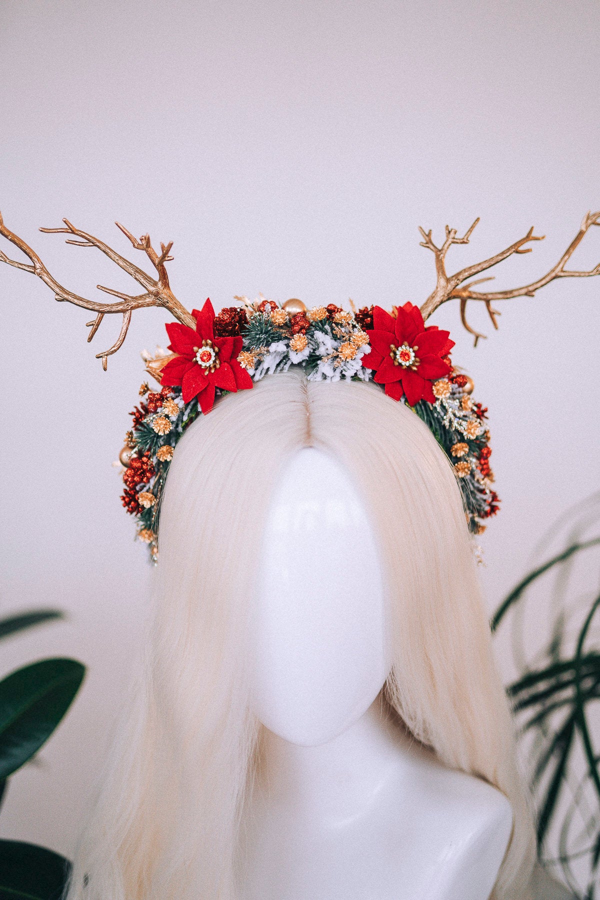 SALE Cute reindeer headband, Xmas Party, Christmas wreath, Kids Christmas headband, Christmas Headband, Antlers Crown, Deer Flower Crown