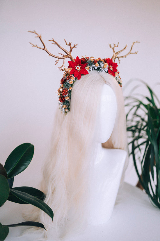 SALE Cute reindeer headband, Xmas Party, Christmas wreath, Kids Christmas headband, Christmas Headband, Antlers Crown, Deer Flower Crown