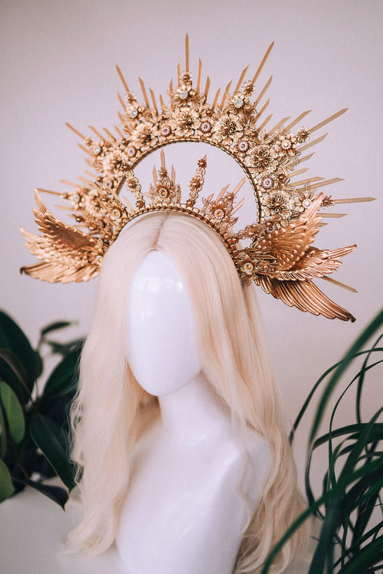 Angel halo crown, Gold halo crown with angel wings, Gold halo, Goddess crown, Angel wings, Gold crown, Gold headpiece, Maternity photo