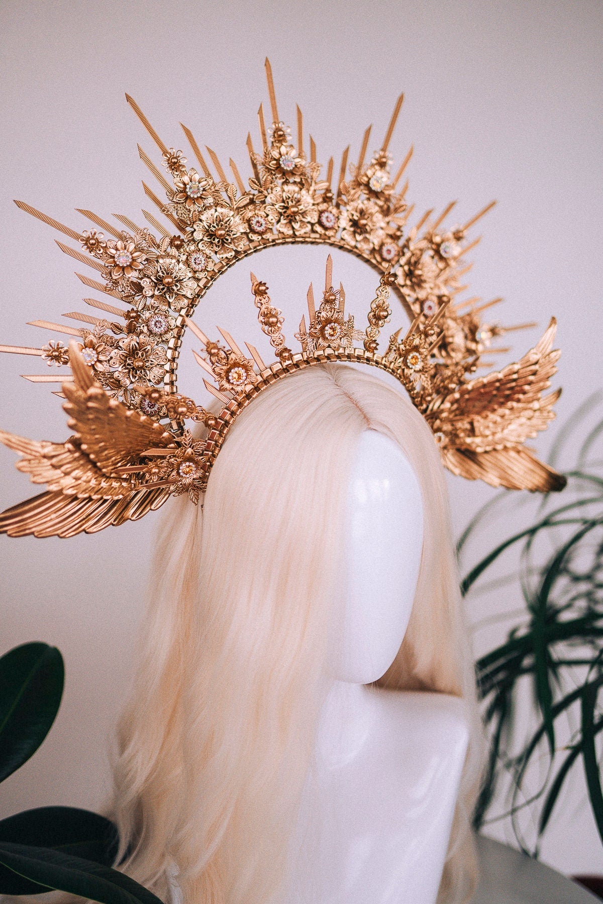 Angel halo crown, Gold halo crown with angel wings, Gold halo, Goddess crown, Angel wings, Gold crown, Gold headpiece, Maternity photo