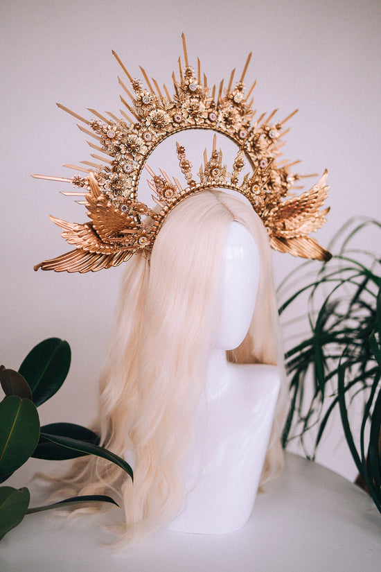 Angel halo crown, Gold halo crown with angel wings, Gold halo, Goddess crown, Angel wings, Gold crown, Gold headpiece, Maternity photo