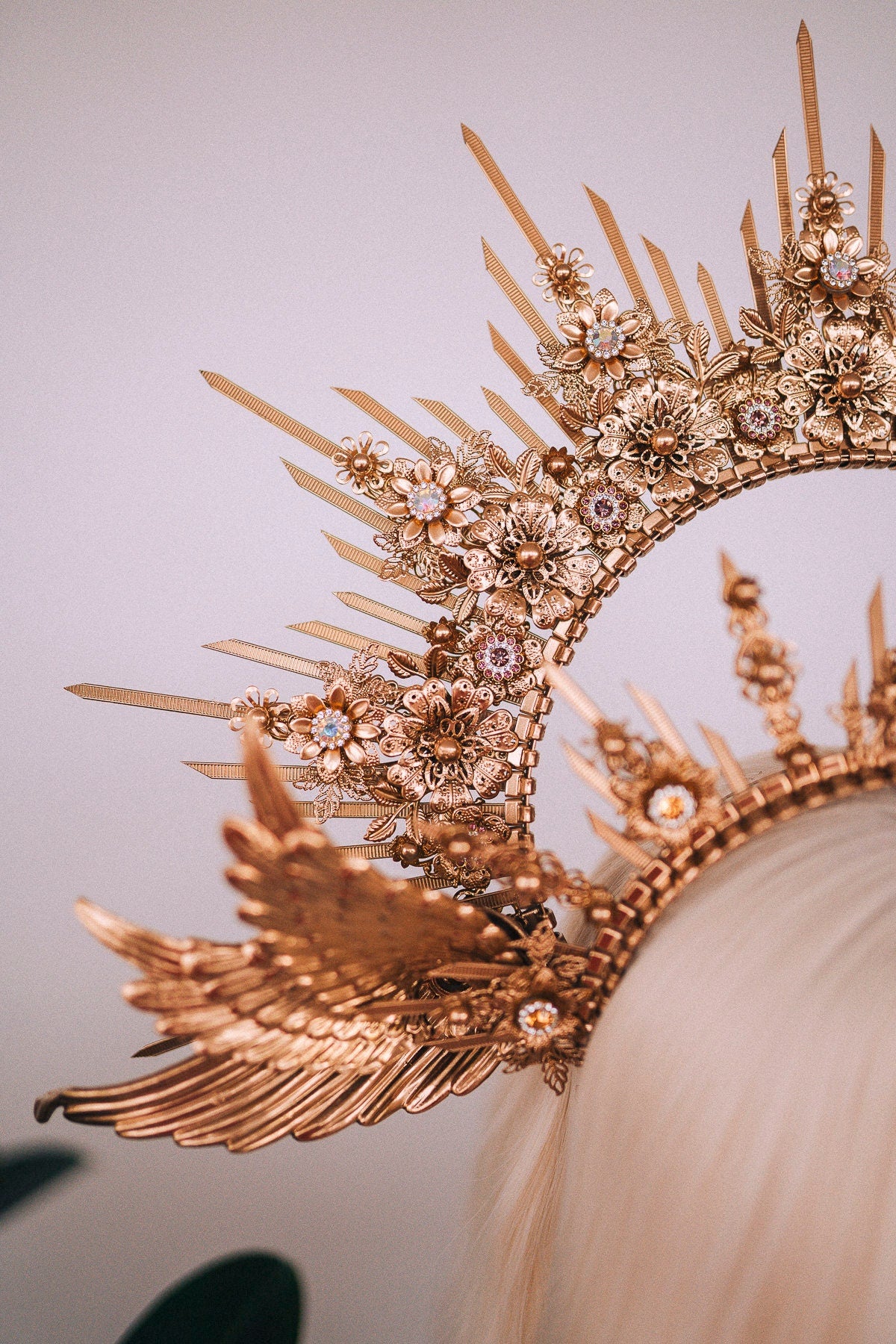 Angel halo crown, Gold halo crown with angel wings, Gold halo, Goddess crown, Angel wings, Gold crown, Gold headpiece, Maternity photo