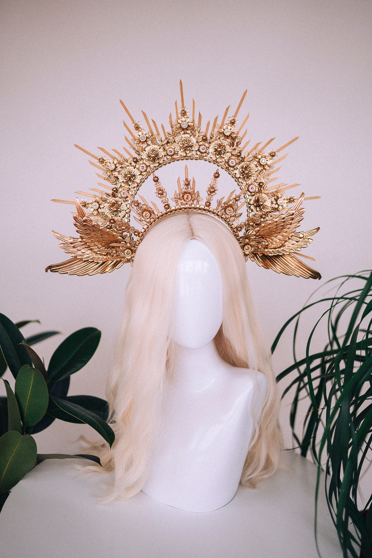 Angel halo crown, Gold halo crown with angel wings, Gold halo, Goddess crown, Angel wings, Gold crown, Gold headpiece, Maternity photo