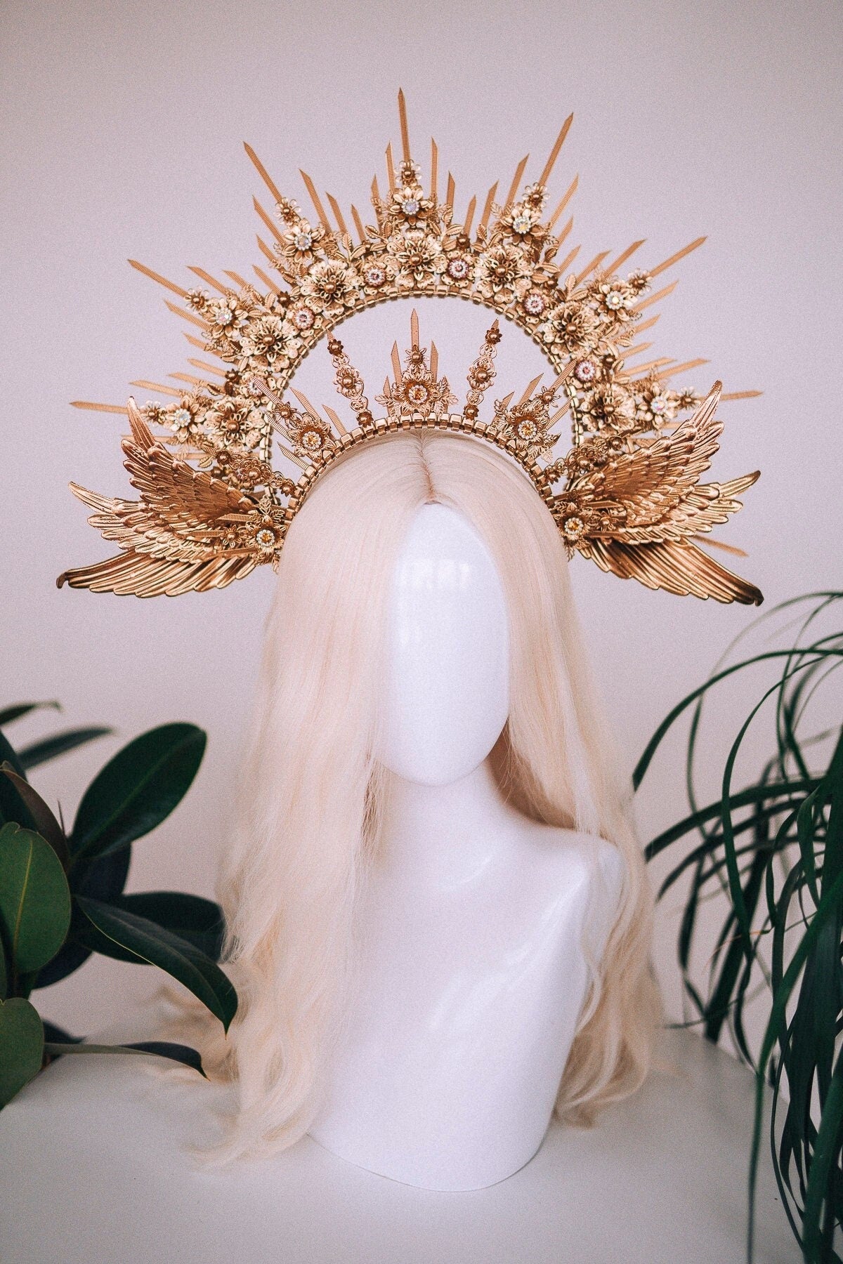 Angel halo crown, Gold halo crown with angel wings, Gold halo, Goddess crown, Angel wings, Gold crown, Gold headpiece, Maternity photo