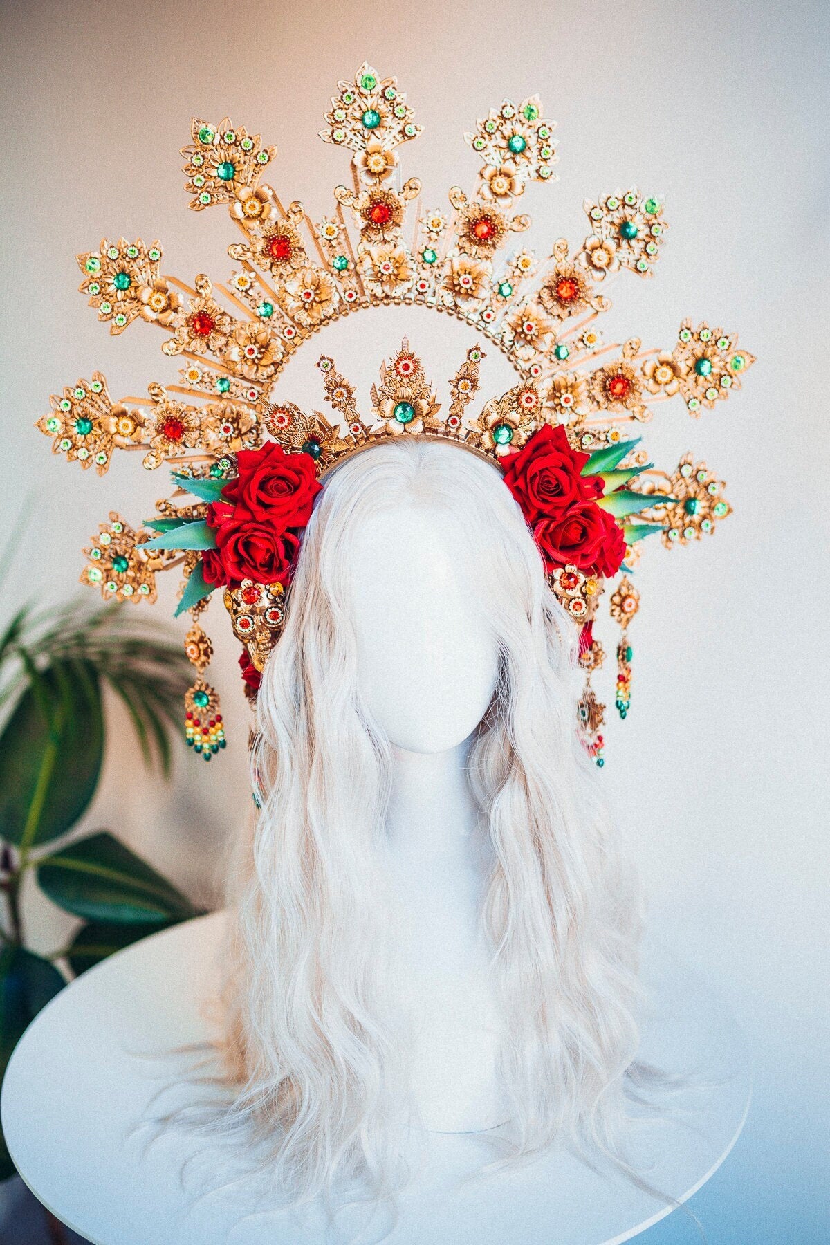 Halo crown Headpiece Goddess crown Catrina Crown Cactus headband Halloween costume Day of the Dead headpiece Flower crown Sugar skull crown