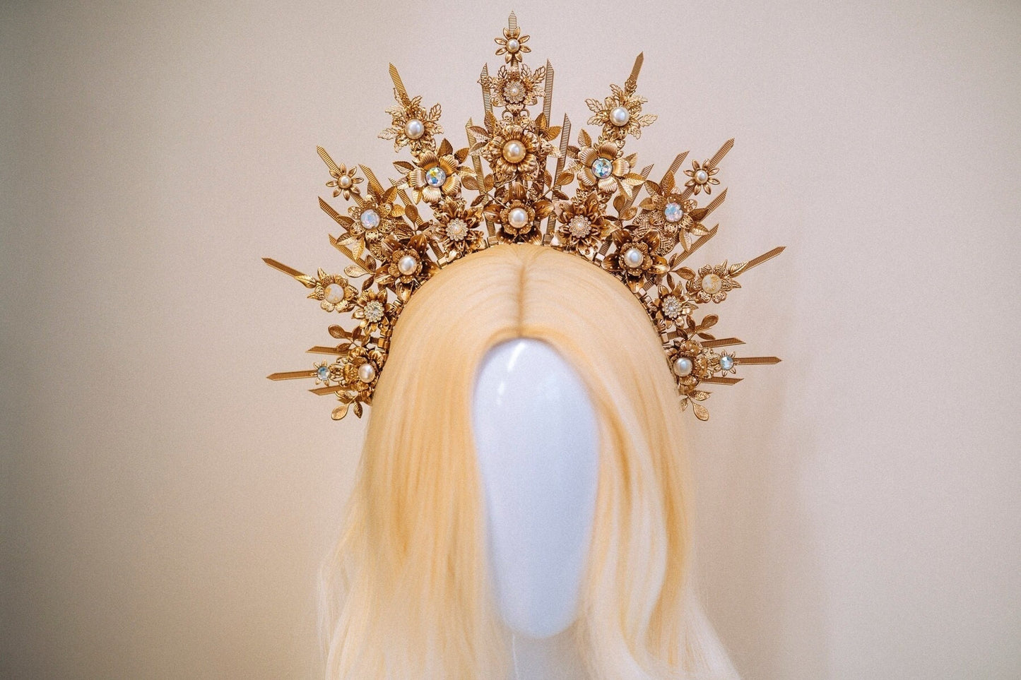 Beige Halo Crown, Halo, Halo Crown, Halo Headpiece, Halo Headband, Halo Headlights, Crown, Gold Halo, Headpiece, Wedding Crown, Headband