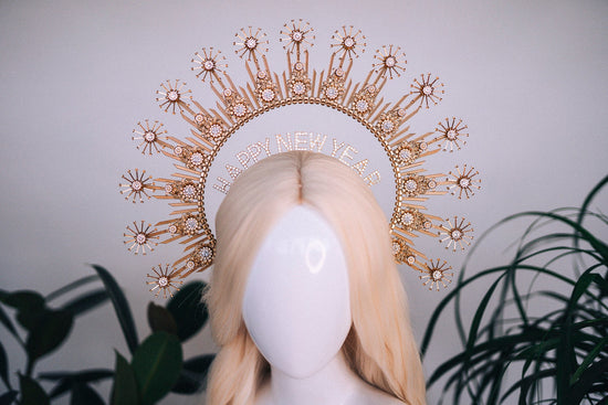 New Year’s Eve party, New Year’s Eve headband, Halo crown, Goddess crown, Gold crown, Happy New Year, Party outfit, Gold crown, Celebration