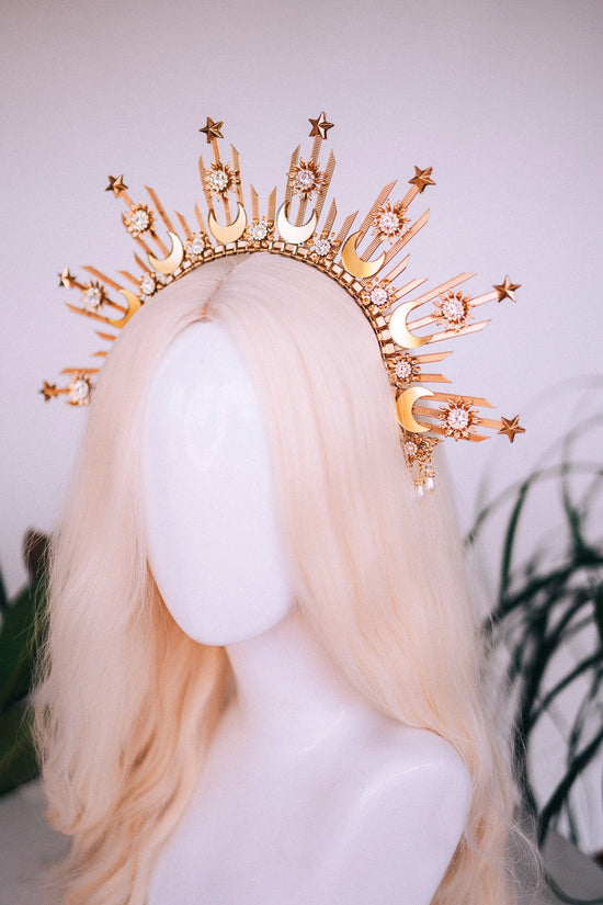 Moon child crown, Halo crown, Halo headpiece, Halo headband, Gold crown, Gold halo, Headpiece, Wedding crown, Bridal crown, Boho style